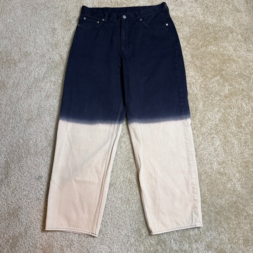 Weekday Jeans Mens 32x30 Black Cream Ombre Dip Dye Wide Leg Denim Pants